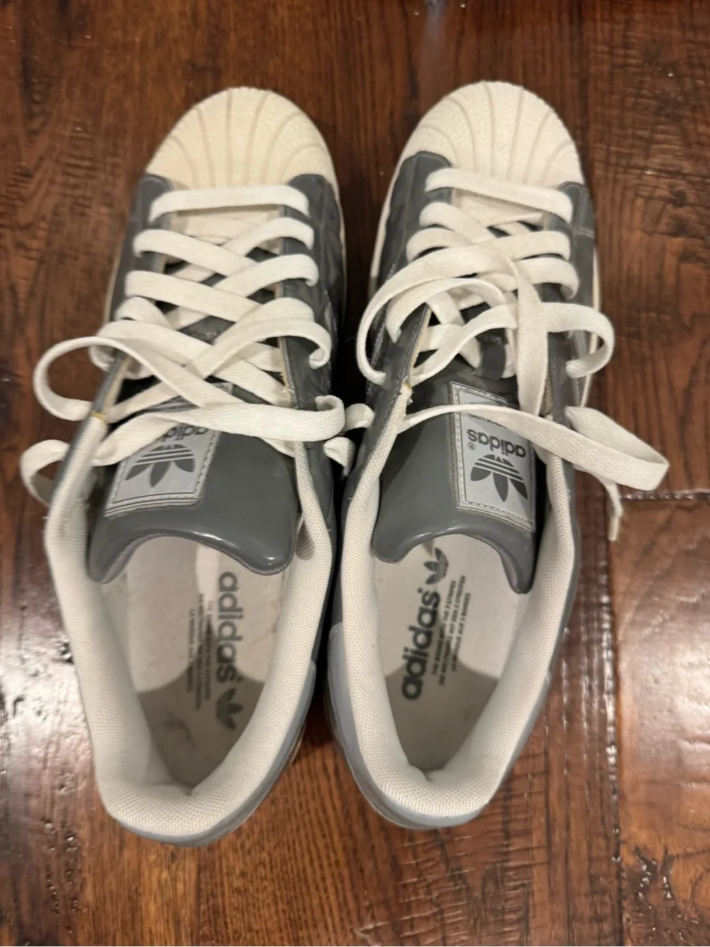 adidas Men’s Gray and White Shell Toe Sneakers